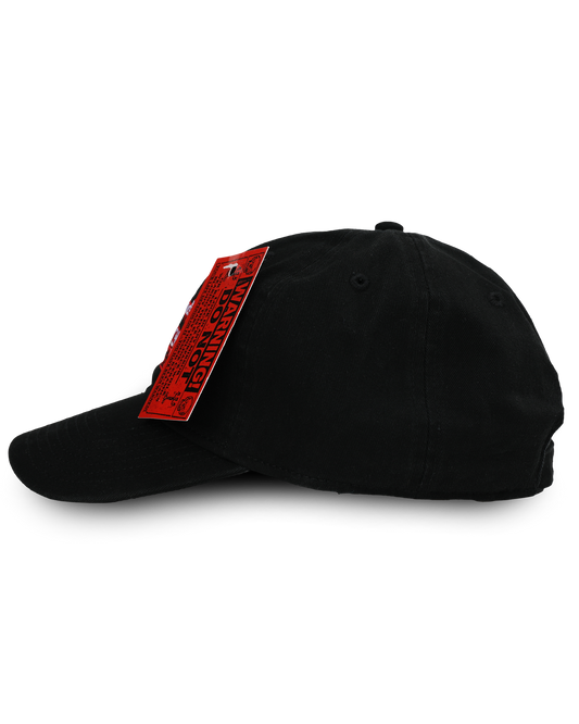 WARNING, DO NOT LOOK IN ANY MIRROR OR REFLECTIVE SURFACE WHILE WEARING THIS ONLINE CERAMICS BLOODY MIRROR THEMED BALL CAP. - Black Hat