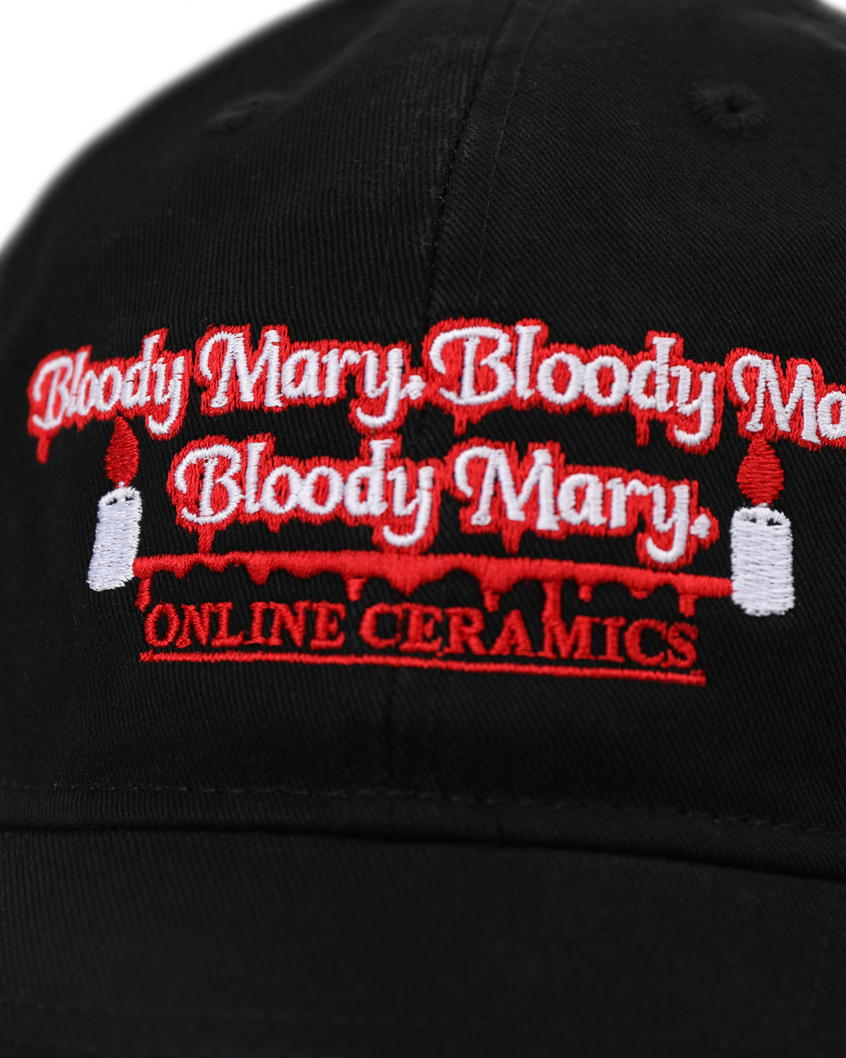 WARNING, DO NOT LOOK IN ANY MIRROR OR REFLECTIVE SURFACE WHILE WEARING THIS ONLINE CERAMICS BLOODY MIRROR THEMED BALL CAP. - Black Hat