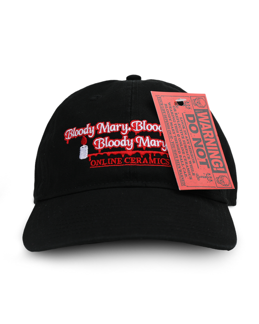 WARNING, DO NOT LOOK IN ANY MIRROR OR REFLECTIVE SURFACE WHILE WEARING THIS ONLINE CERAMICS BLOODY MIRROR THEMED BALL CAP. - Black Hat