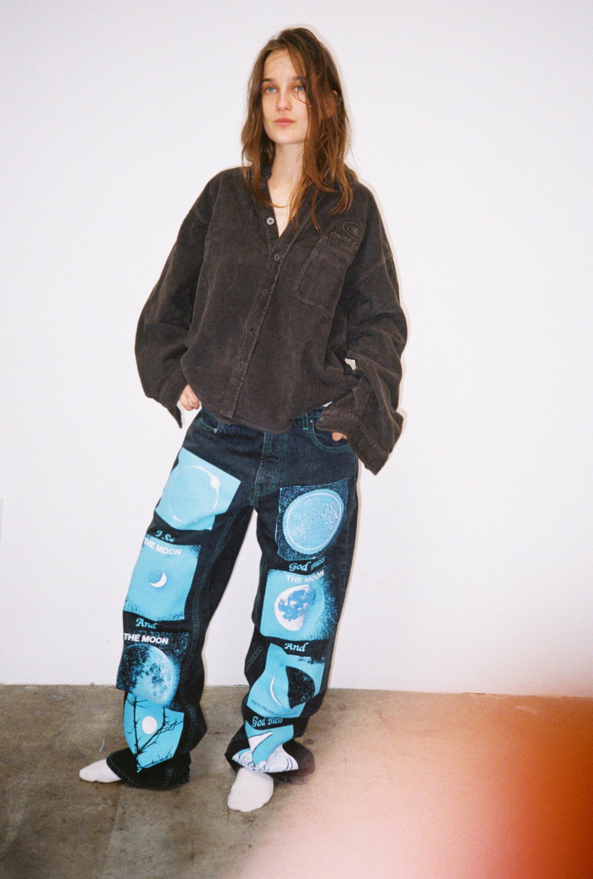God Bless the Moon - Screen Printed Relaxed Leg Jeans