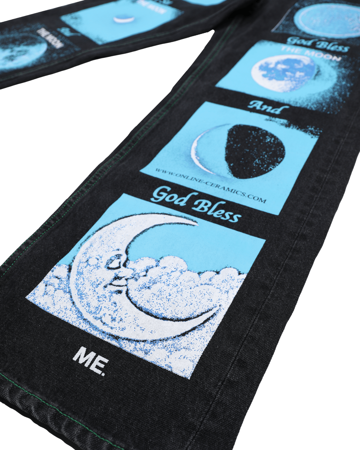 God Bless the Moon - Screen Printed Relaxed Leg Jeans