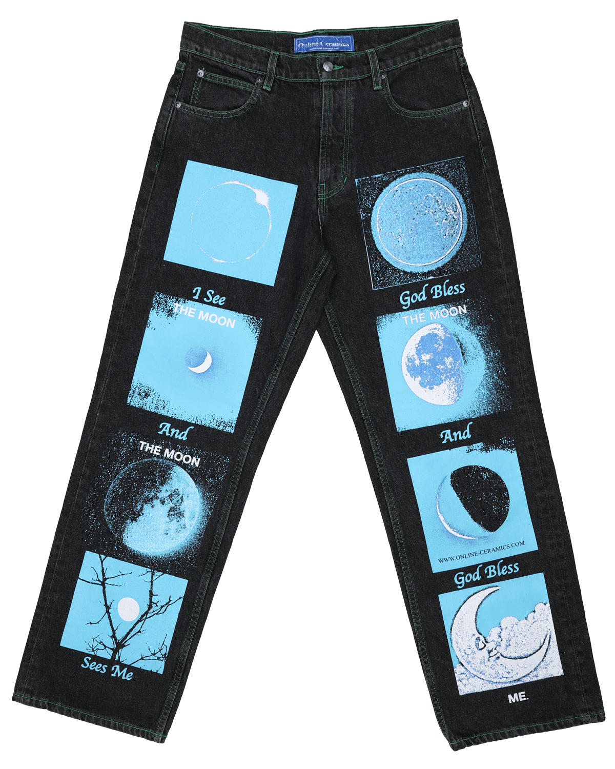 God Bless the Moon - Screen Printed Relaxed Leg Jeans