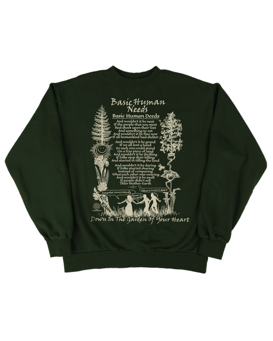 Basic Human Needs - Dark Green Fleece Crewneck