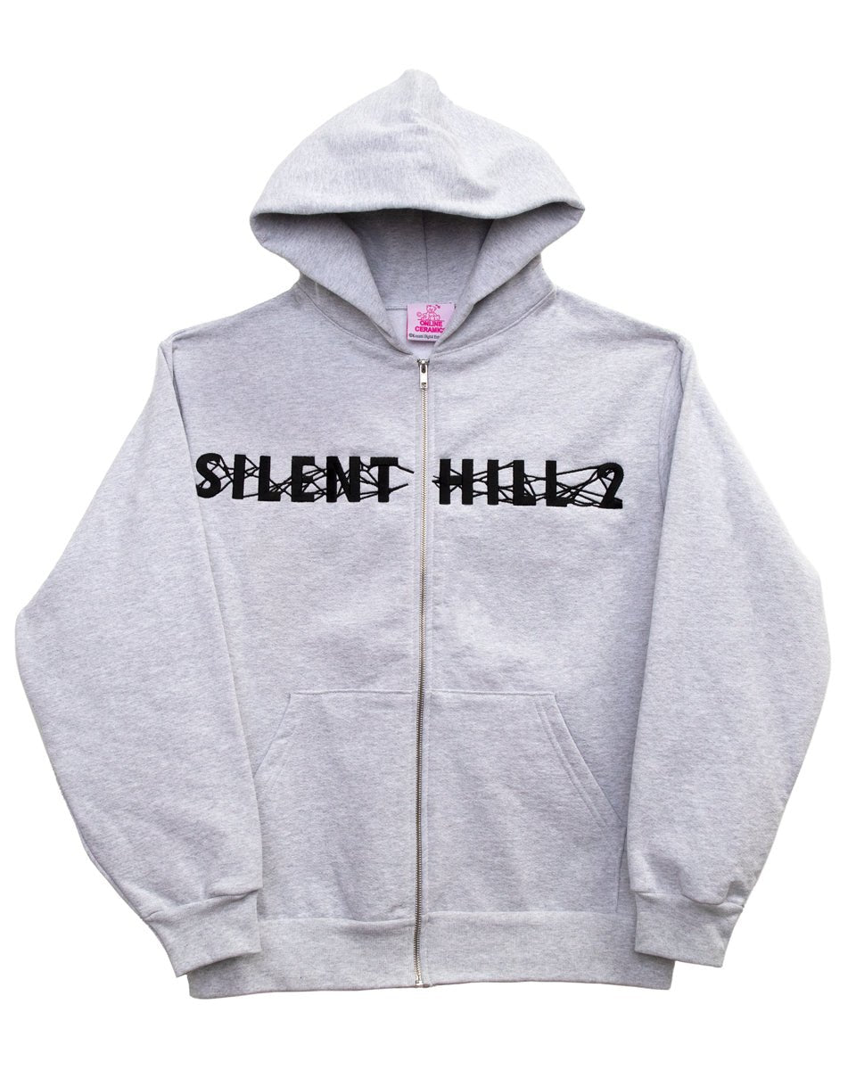 Silent Hill 2 Embroidery Logo - Heather Grey Zip-Up Fleece Hoodie